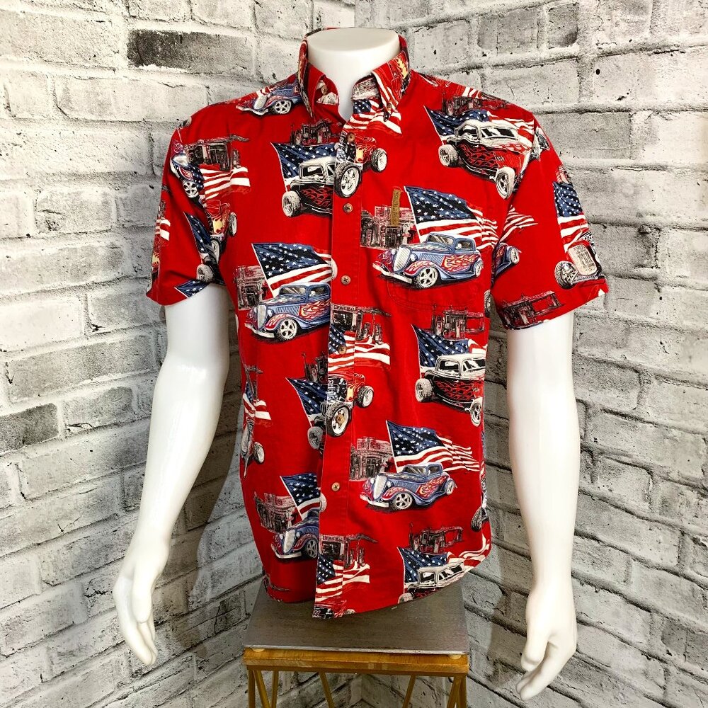 North River Hot Rod USA Stars & Stripes Short Sleeve Button Up Shirt